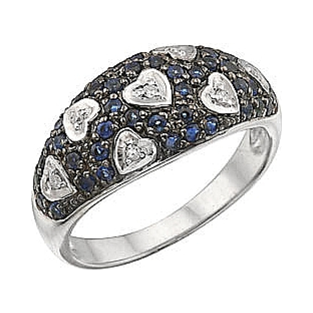 Золотое кольцо с бриллиантом и сапфиром № 29093