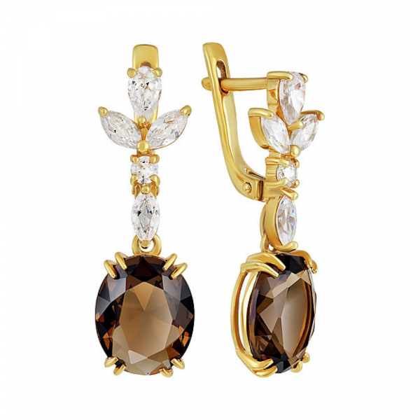 Серебряные серьги с алпанитом , фианитом и золотым покрытием № 133984