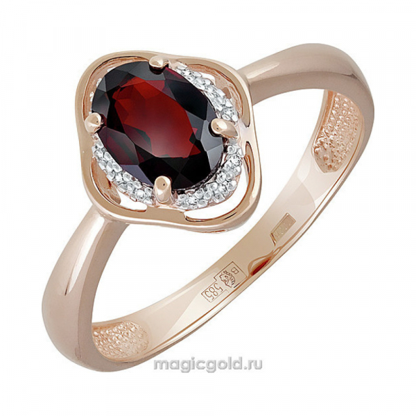 Золотое кольцо с гранатом и фианитом № 141341