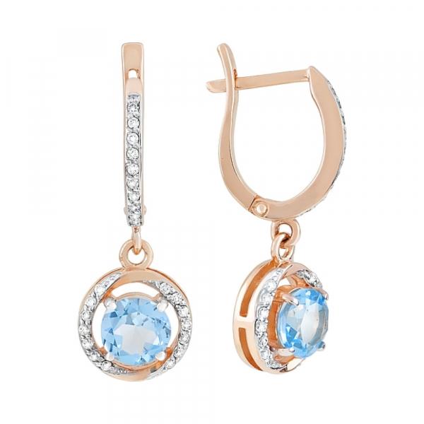 Золотые серьги с топазом и фианитом № 117918