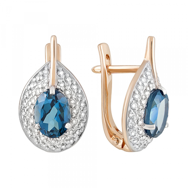 Золотые серьги с топазом и фианитом № 122839