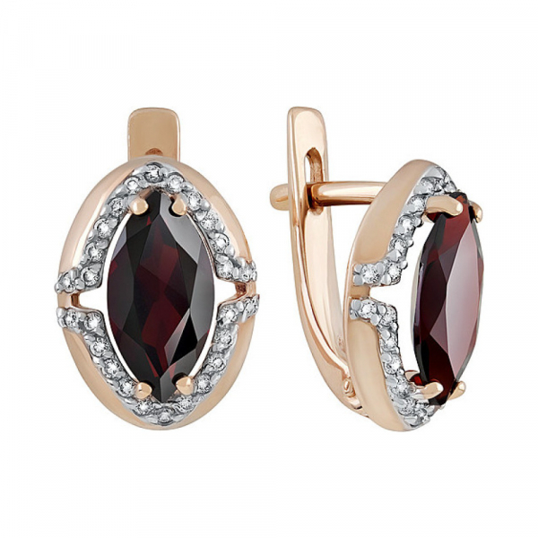 Золотые серьги с гранатом и фианитом № 134837
