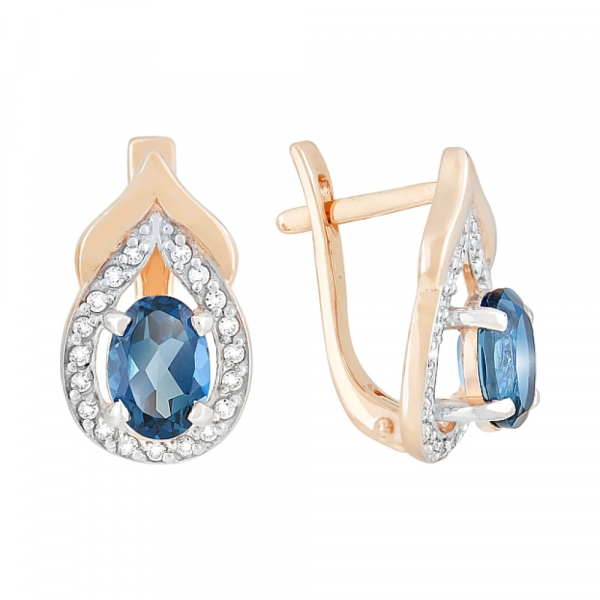 Золотые серьги с топазом и фианитом № 118249