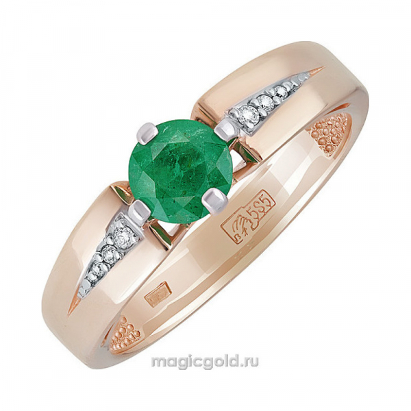 Золотое кольцо с бриллиантом и изумрудом № 139278
