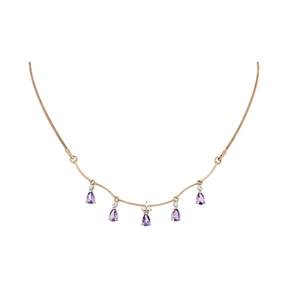 Золотое колье с аметистом и фианитом № 109009