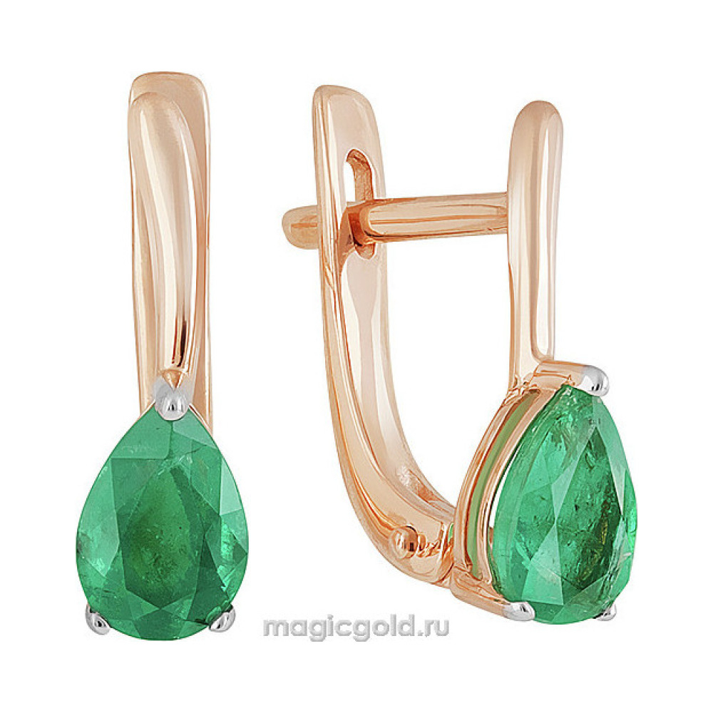 Золотые серьги с изумрудом № 159117