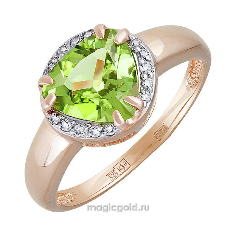 Золотое кольцо с хризолитом и фианитом № 141330