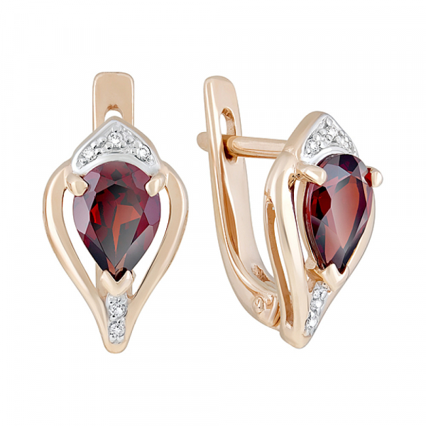 Золотые серьги с гранатом и фианитом № 126322