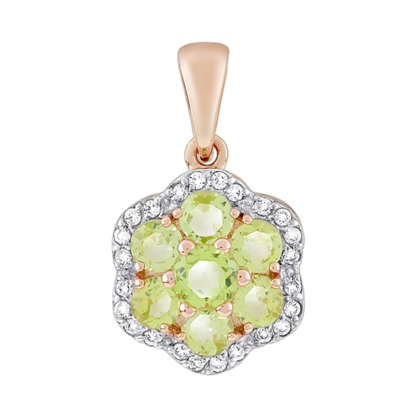 Золотая подвеска с хризолитом и фианитом № 118271