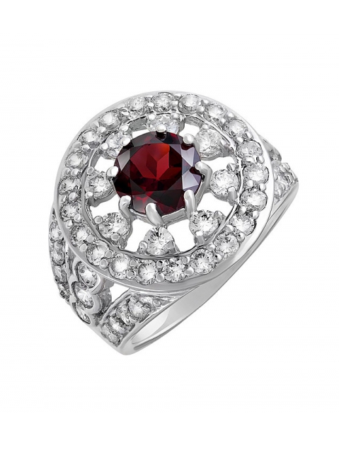 Серебряное кольцо с гранатом и фианитом № 80565