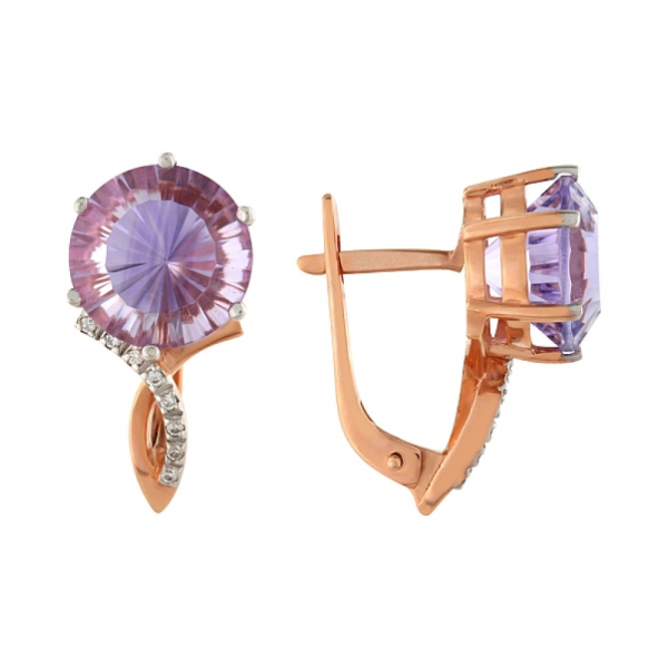 Золотые серьги с аметистом и фианитом № 85272