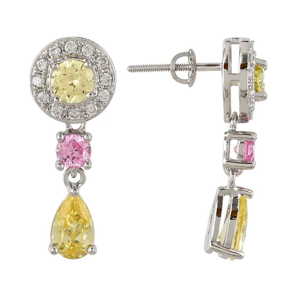 Серебряные серьги с фианитом № 107159