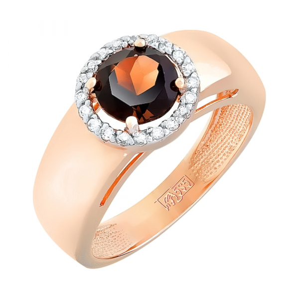 Золотое кольцо с раухтопазом и фианитом № 105159