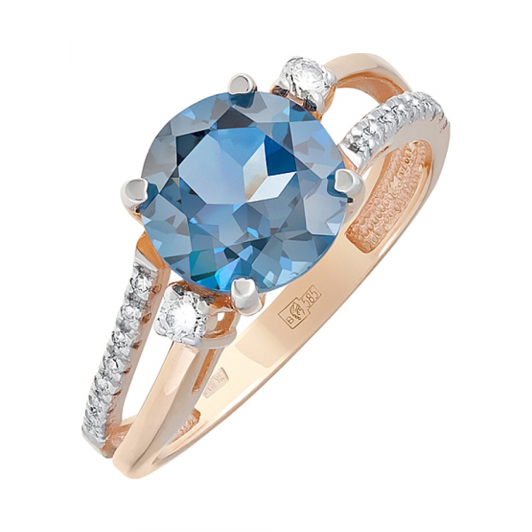 Золотое кольцо с топазом и фианитом № 123088