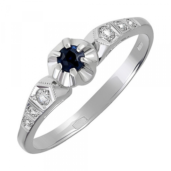 Серебряное кольцо с сапфиром и фианитом № 130126