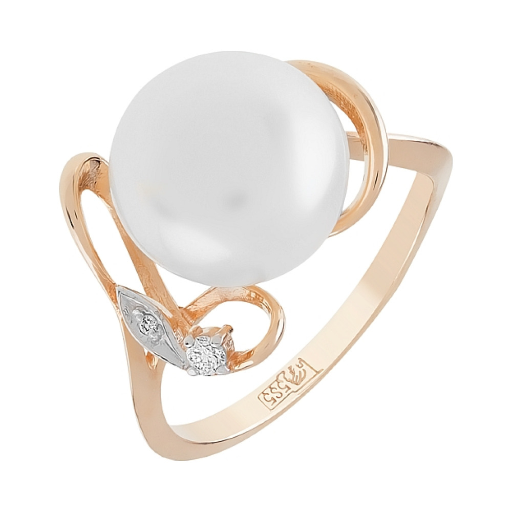 Кольцо с бриллиантом и жемчугом № 107511