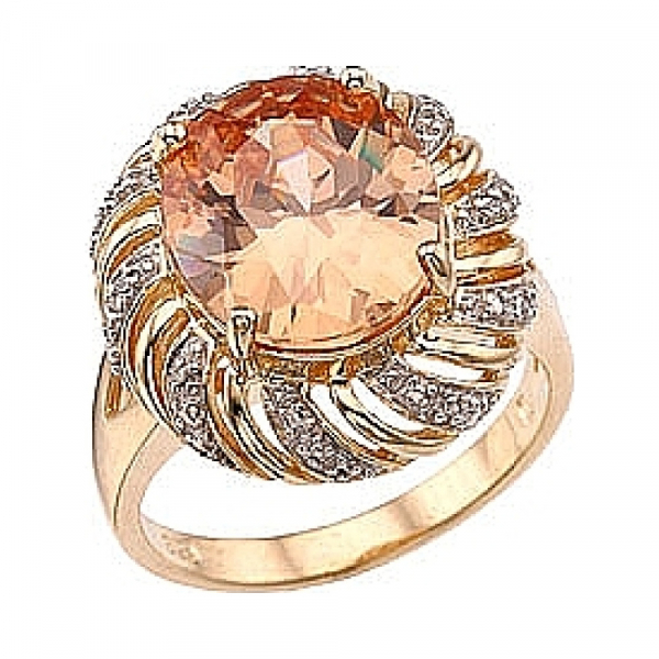 Серебряное кольцо с фианитом и золотым покрытием № 33959