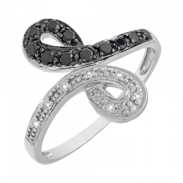 Золотое кольцо с чёрным и белым бриллиантами № 81961