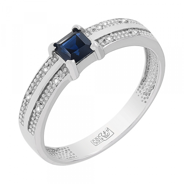 Золотое кольцо с бриллиантом и сапфиром № 97864