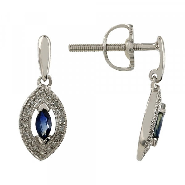 Пуссеты с бриллиантом и сапфиром № 107083