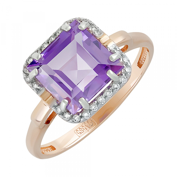 Золотое кольцо с аметистом и фианитом № 129438