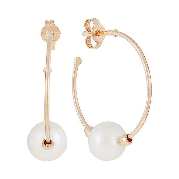 Золотые серьги с жемчугом и алмазкой № 128835