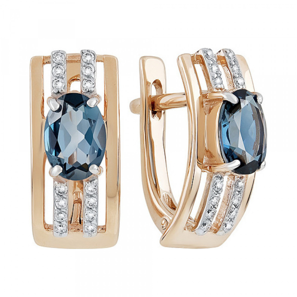 Золотые серьги с топазом и фианитом № 131897