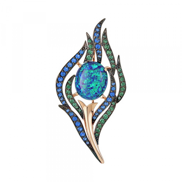 Золотая брошь с имит.опала и фианитом № 137676