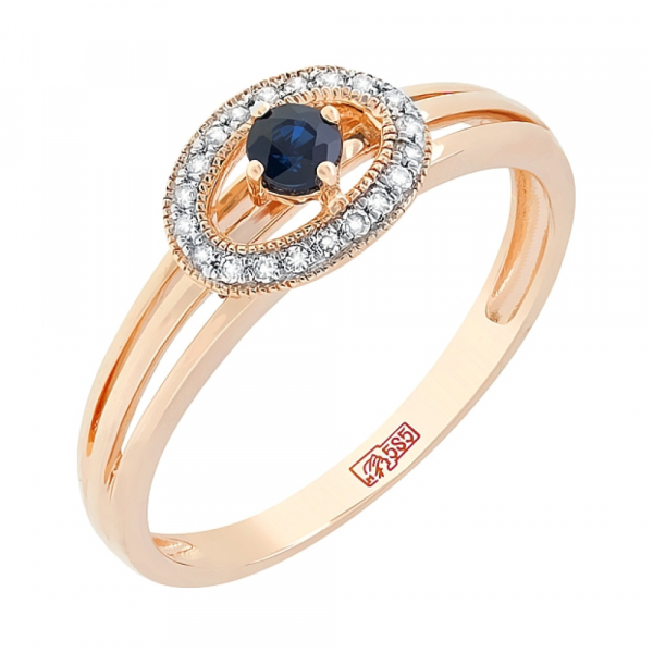 Золотое кольцо с бриллиантом и сапфиром № 113731