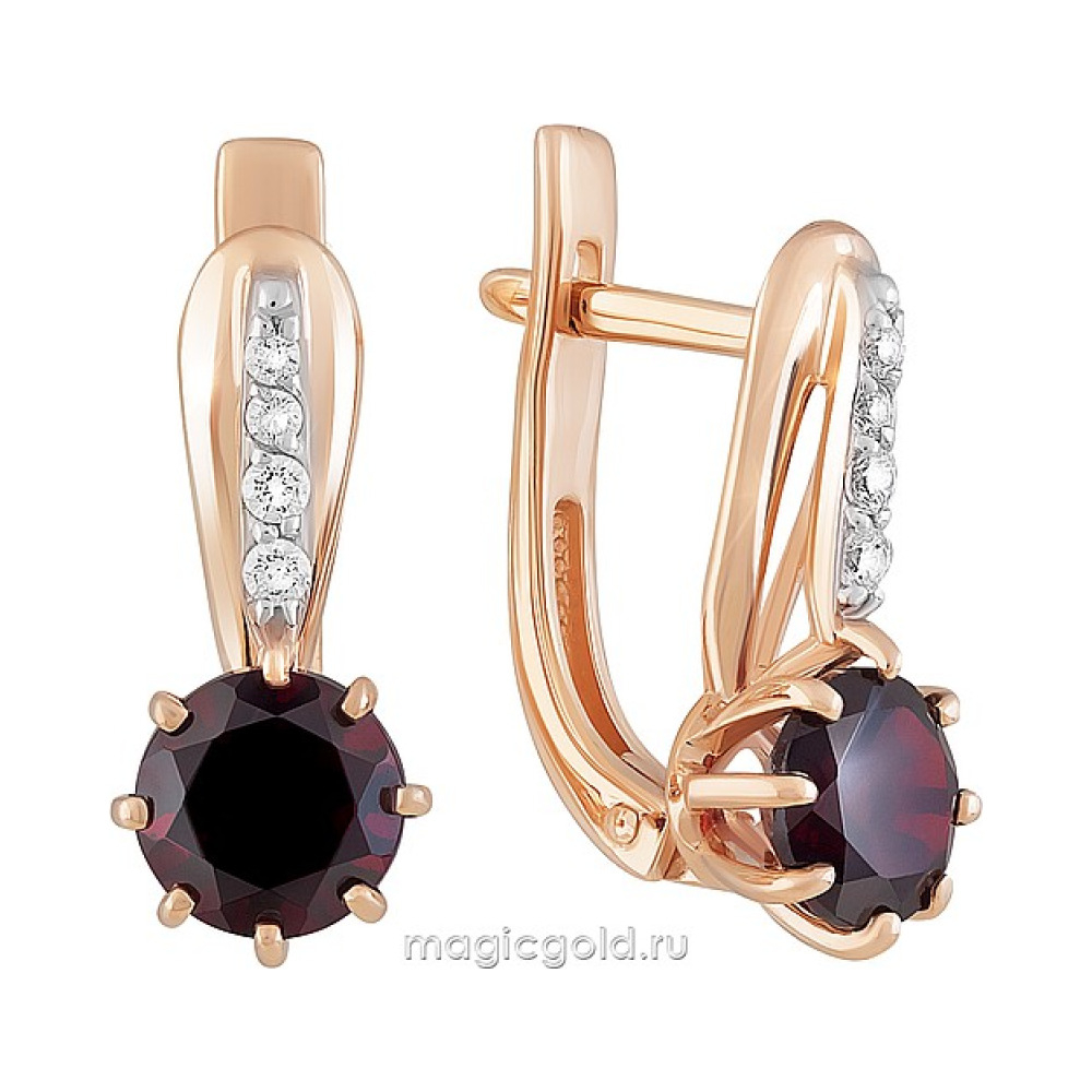 Золотые серьги с гранатом и фианитом № 139478
