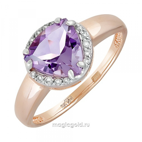 Золотое кольцо с аметистом и фианитом № 141346