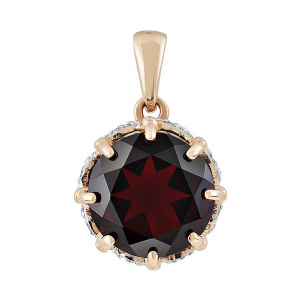 Золотая подвеска с гранатом и фианитом № 133349