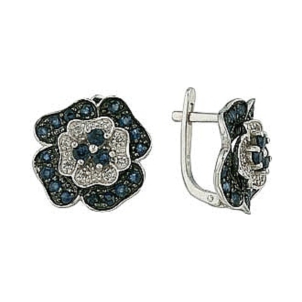 Золотые серьги с бриллиантом и сапфиром № 26586