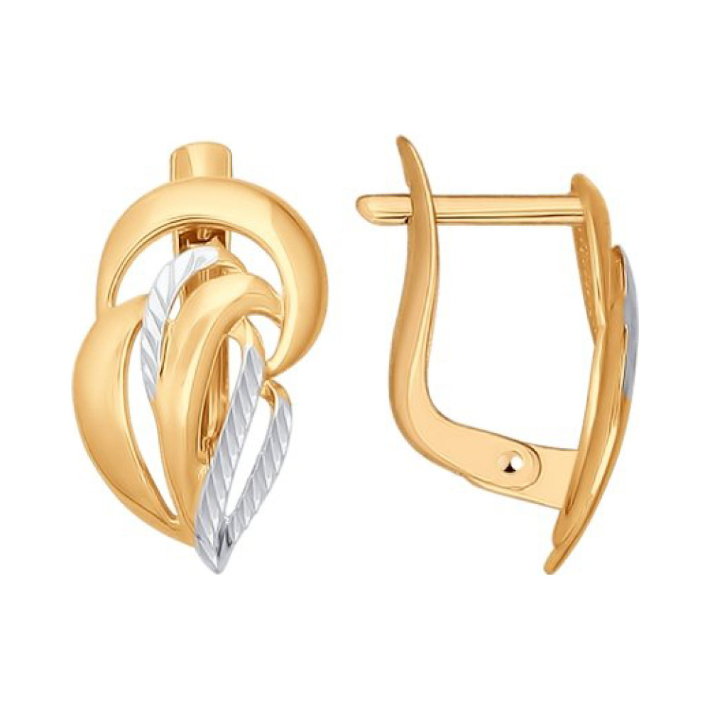 Золотые серьги без камня с алмазкой № 159175