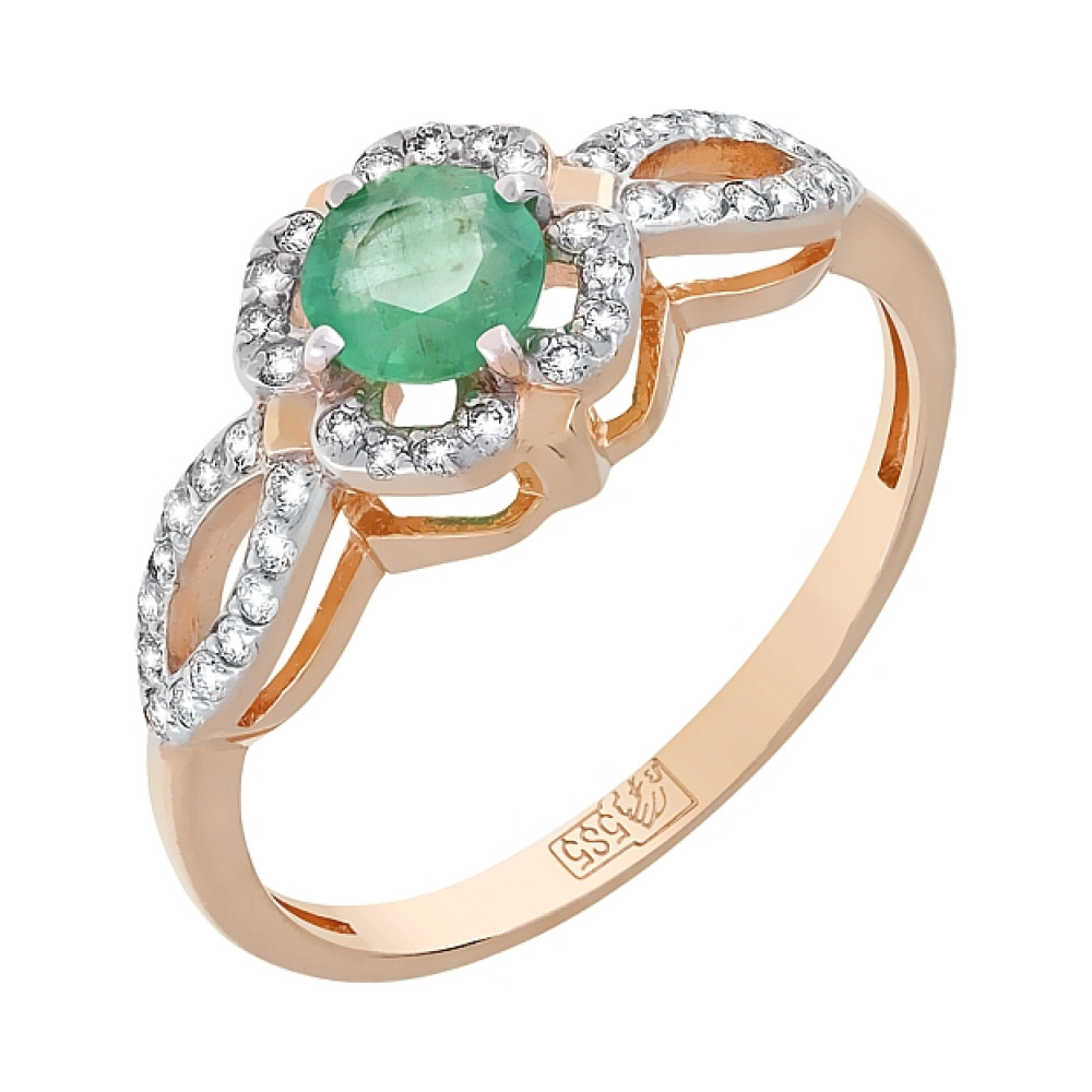 Золотое кольцо с бриллиантом и изумрудом № 119220