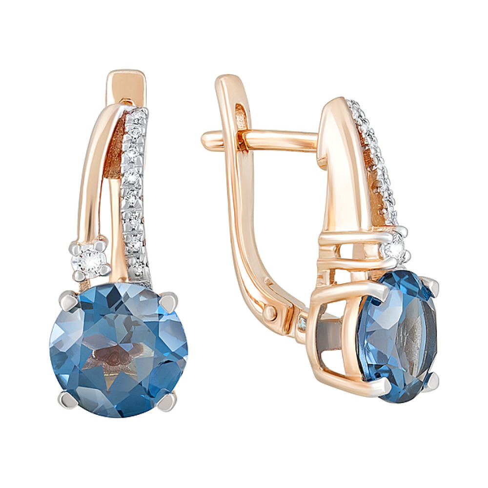 Золотые серьги с топазом и фианитом № 123099