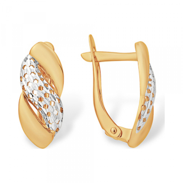 Золотые серьги без камня с алмазкой № 163191