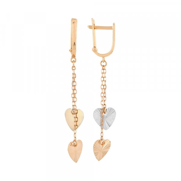 Золотые серьги без камня с алмазкой № 109937