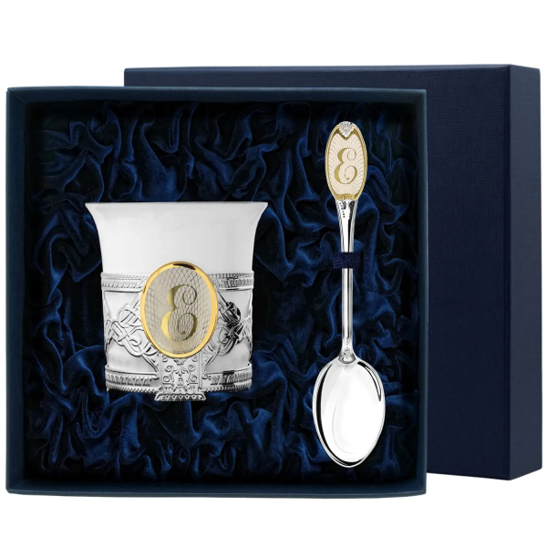 Набор кофейная чашка Август Октавиан: ложка с буквой Е, чашка из серебра 925 пробы