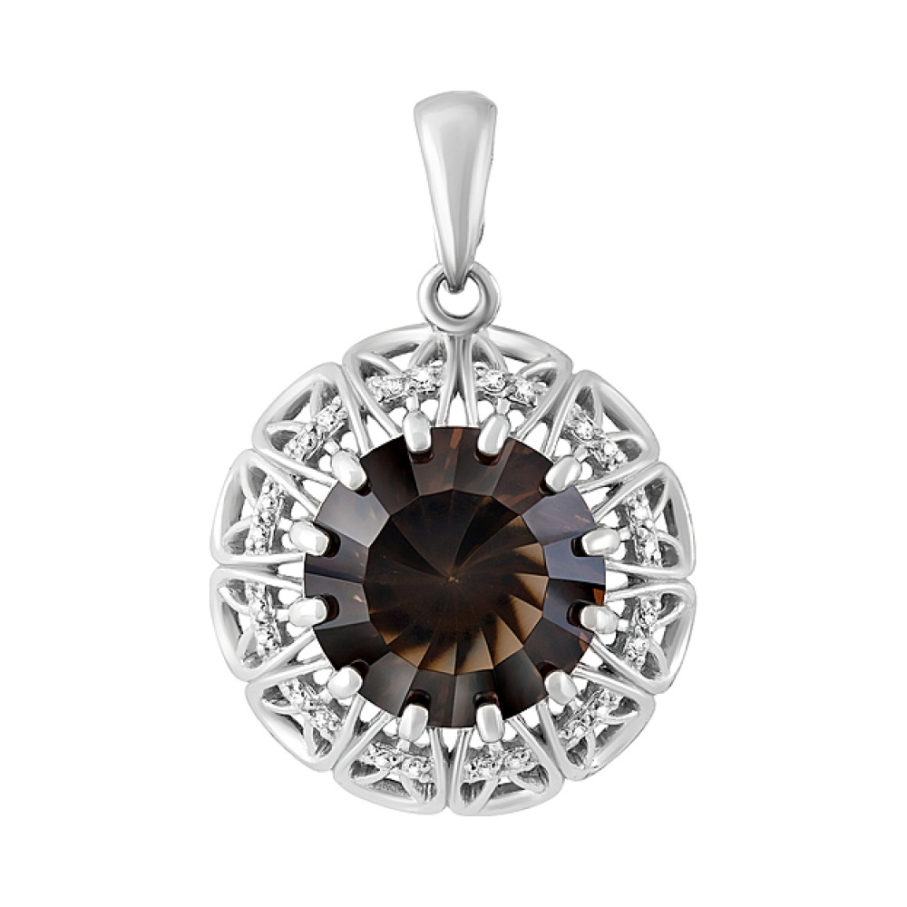 Серебряная подвеска с раухтопазом и фианитом № 131495