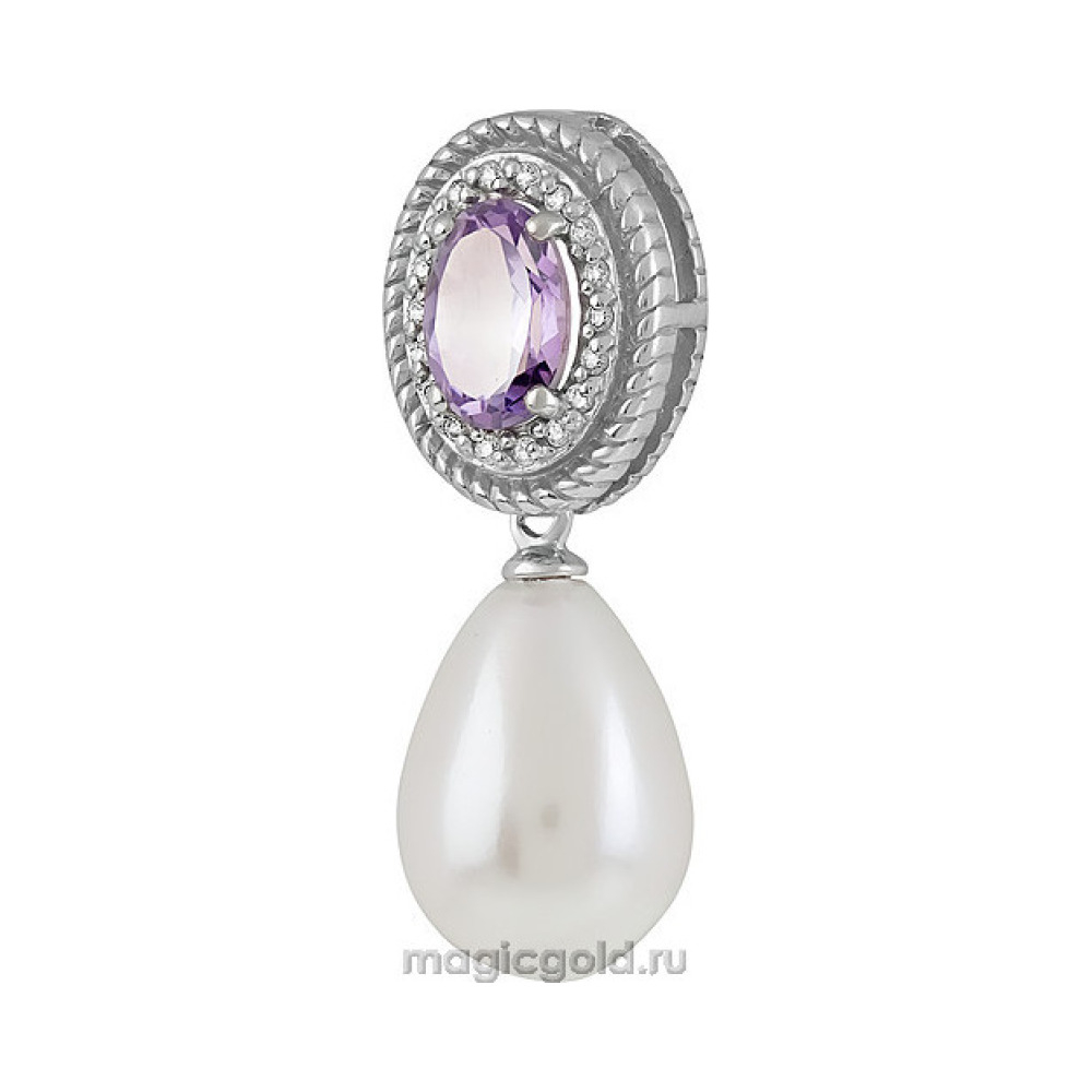 Серебряная подвеска с аметистом, перламутровым жемчугом и фианитом № 135319