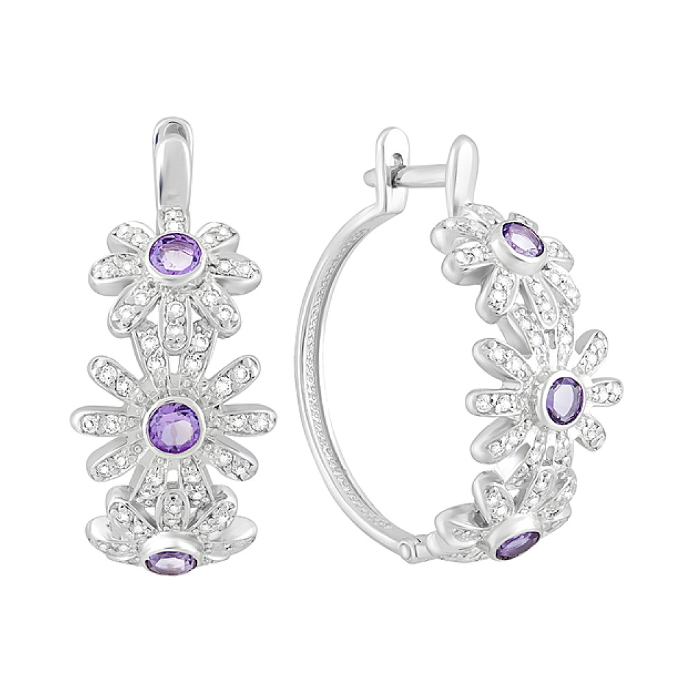 Серебряные серьги с аметистом и фианитом № 124660