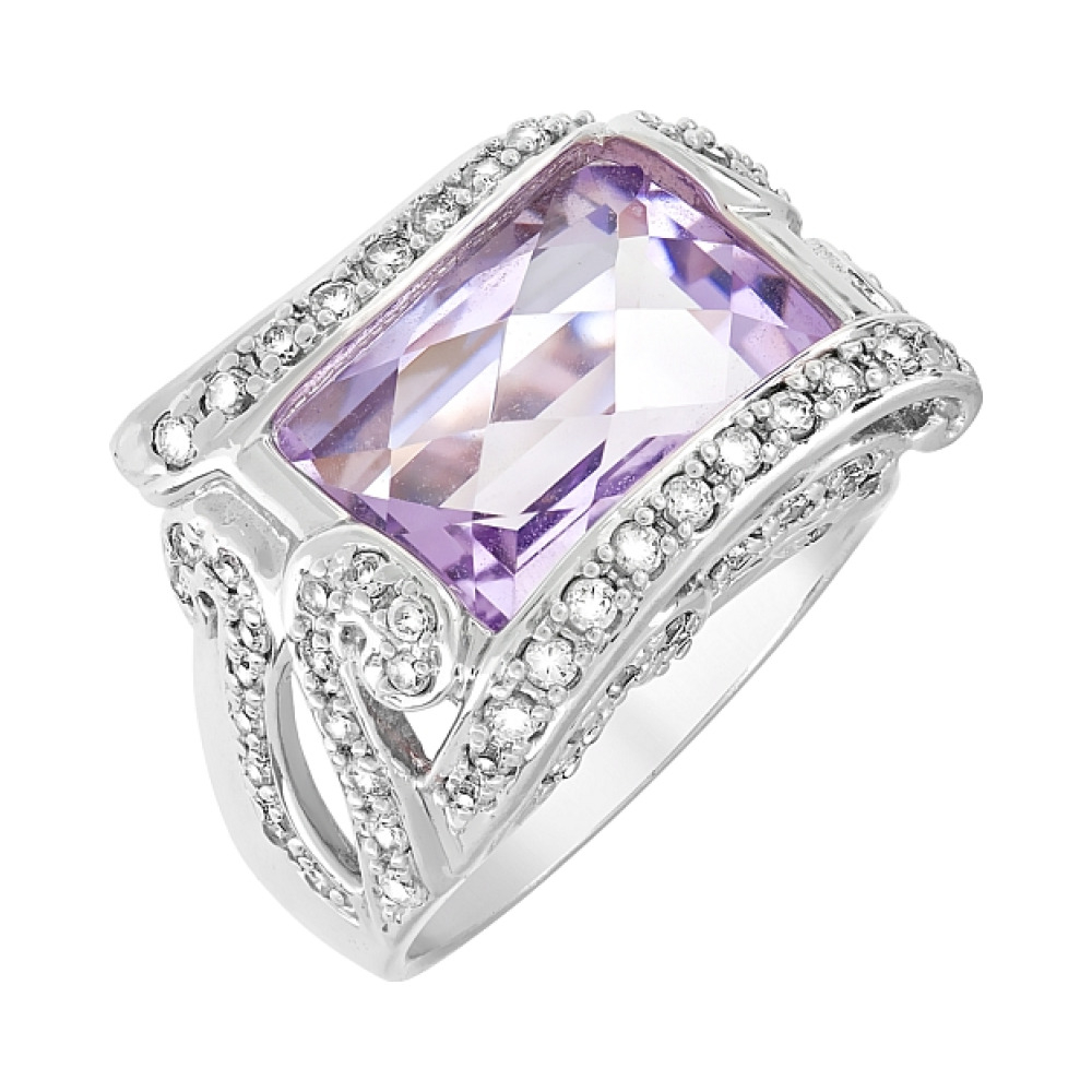 Серебряное кольцо с аметистом и фианитом № 68417
