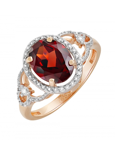 Золотое кольцо с гранатом и фианитом № 131673