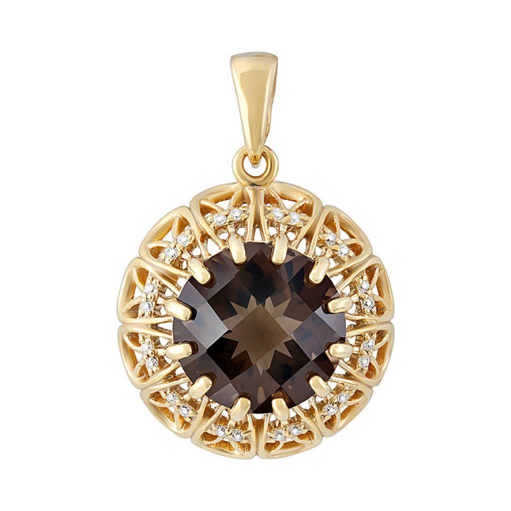 Серебряная подвеска с раухтопазом .фианитом и золот.покрытием № 132717