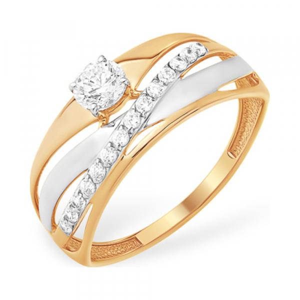 Золотое кольцо с кристаллом swarovski и фианитом № 141928