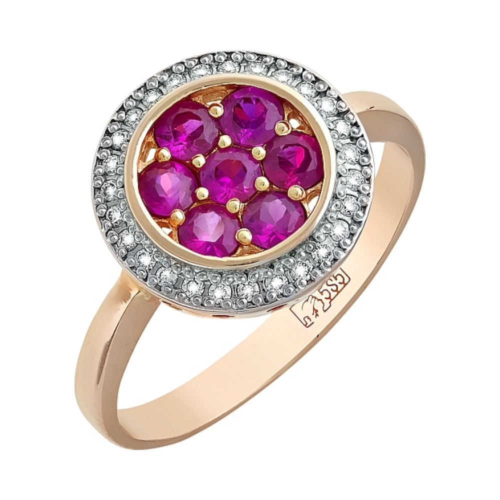 Золотое кольцо с бриллиантом и рубином № 98507