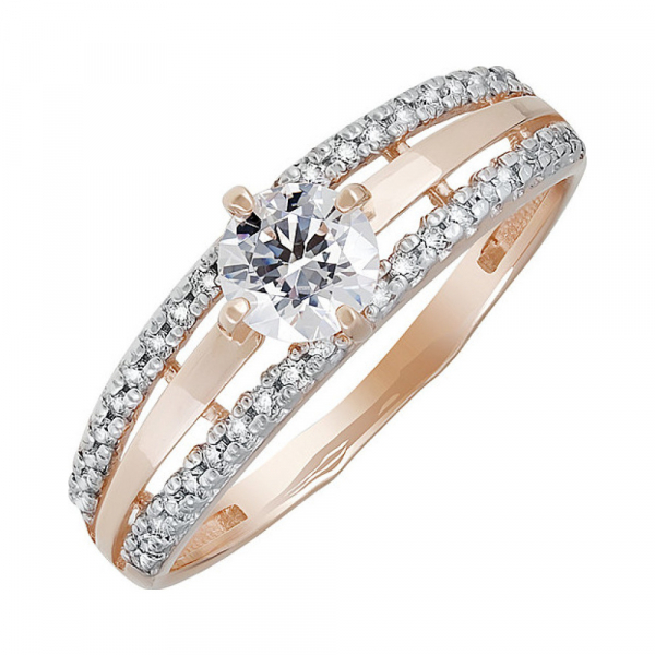 Золотое кольцо с кристаллом swarovski и фианитом № 133237