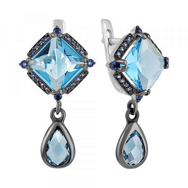 Серебряные серьги с алпанитом и фианитом черн.покр № 135386