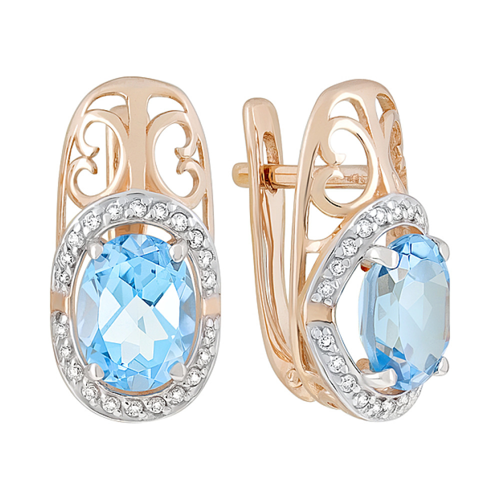 Золотые серьги с топазом и фианитом № 126316